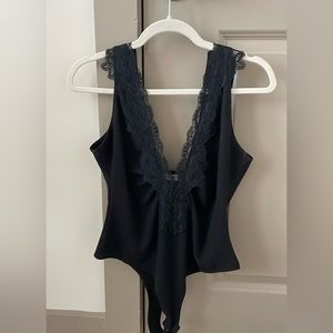 Free People Black Deep V Bodysuit